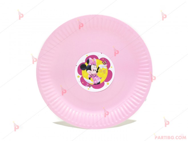 Чинийки едноцветни в розово с декор Мини Маус / Minnie Mousee | PARTIBG.COM