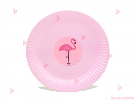 Чинийки едноцветни в розово с декор Фламинго