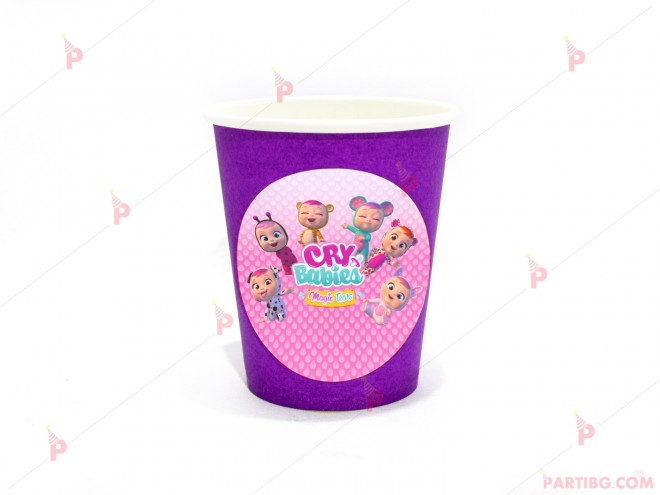Чашки едноцветни в лилаво с декор Плачещи бебета / Cry babies | PARTIBG.COM