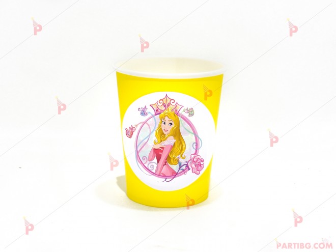 Чашки едноцветни в жълто с декор Аврора / Спящата красавица | PARTIBG.COM