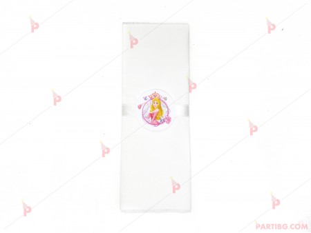 Салфетка едноцветна в бяло и тематичен декор Аврора / Спящата красавица