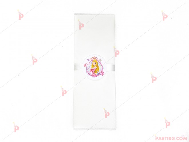 Салфетка едноцветна в бяло и тематичен декор Аврора / Спящата красавица | PARTIBG.COM