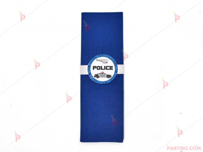 Салфетка едноцветна в тъмно синьо и тематичен декор Полицейска кола | PARTIBG.COM