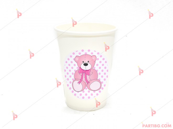 Чашки едноцветни с декор розово мече | PARTIBG.COM