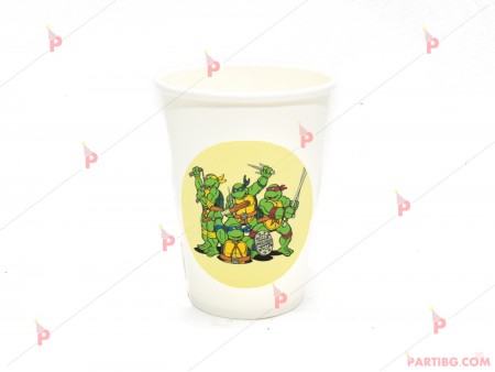 Чашки едноцветни в бяло с декор Костенурките нинджа
