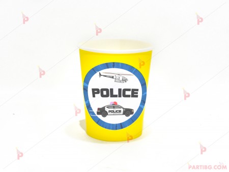 Чашки едноцветни в жълто с декор Полицейска кола