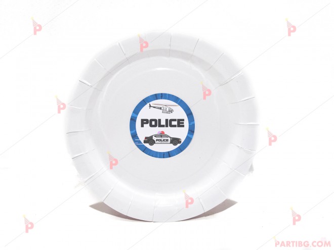 Чинийки едноцветни в бяло с декор Полицейска кола | PARTIBG.COM