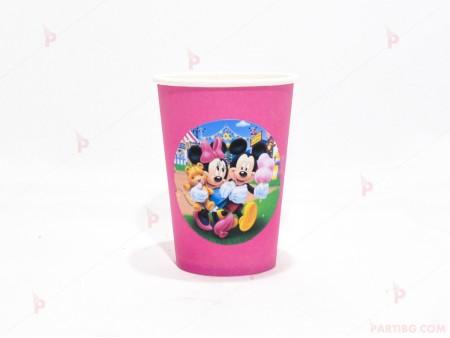 Чашки едноцветни в розово с декор Мини и Мики Маус