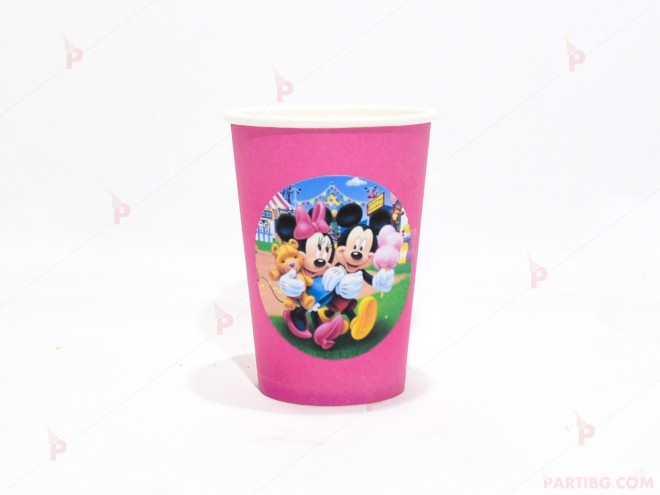 Чашки едноцветни в розово с декор Мини и Мики Маус | PARTIBG.COM