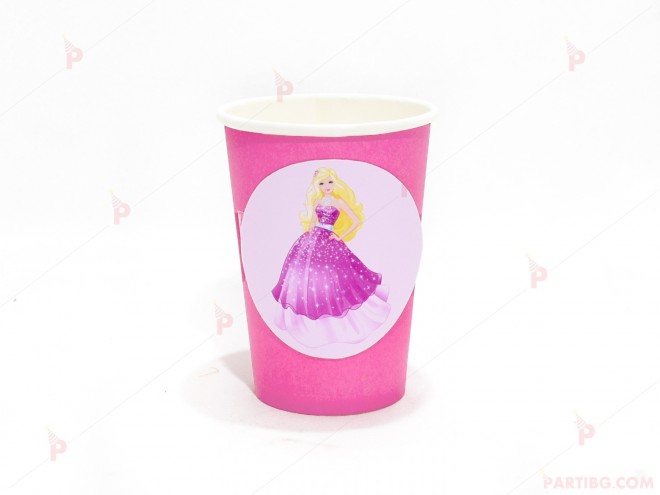 Чашки едноцветни в розово с декор Барби / Barbie | PARTIBG.COM