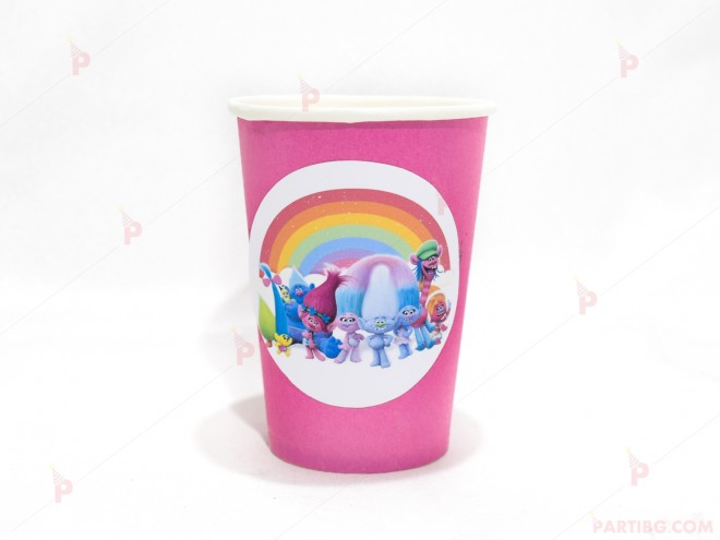 Чашки едноцветни в розово с декор Тролчета | PARTIBG.COM