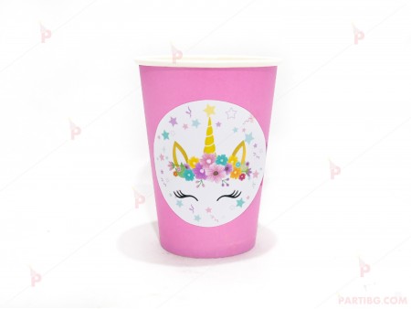 Чашки едноцветни в розово с декор Еднорог / Unicorn 3