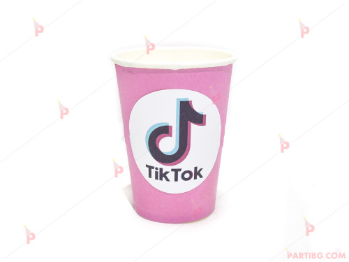 Чашки едноцветни в -розово с декор ТикТок / TikTok