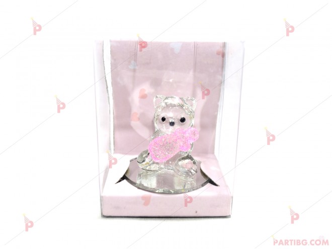 Стъклена фигурка меченце с розова бебешка бутилка | PARTIBG.COM