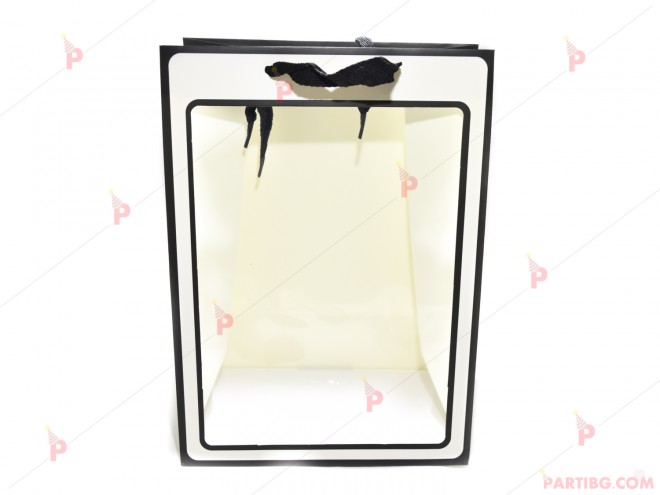 Подаръчна торбичка бяла с черен кант | PARTIBG.COM