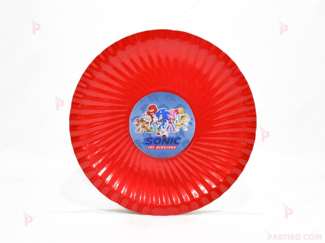 Чинийки едноцветни в червено с декор Соник / Sonic The Hedgehog | PARTIBG.COM