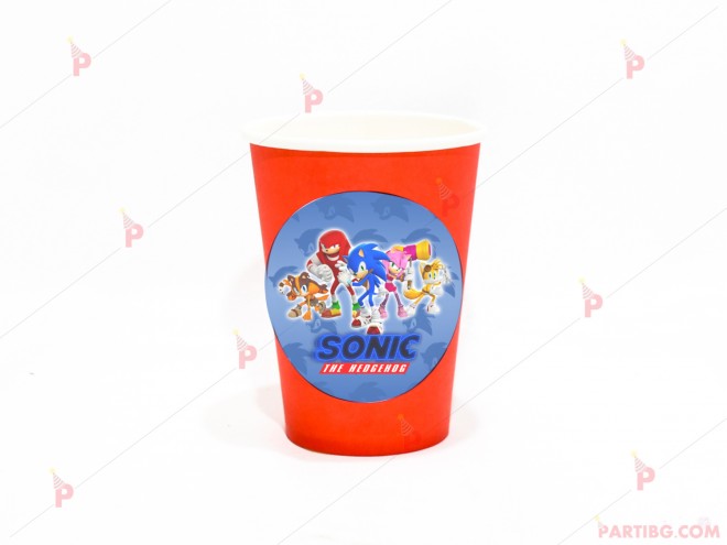 Чашки едноцветни в червено с декор Соник / Sonic The Hedgehog | PARTIBG.COM