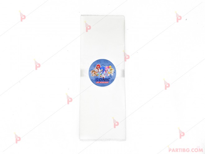 Салфетка едноцветна в бяло и тематичен декор Соник / Sonic The Hedgehog | PARTIBG.COM