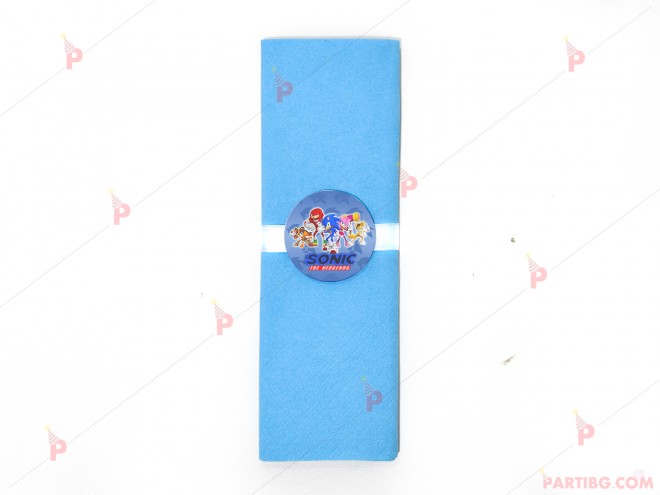 Салфетка едноцветна в синьо и тематичен декор Соник / Sonic The Hedgehog | PARTIBG.COM