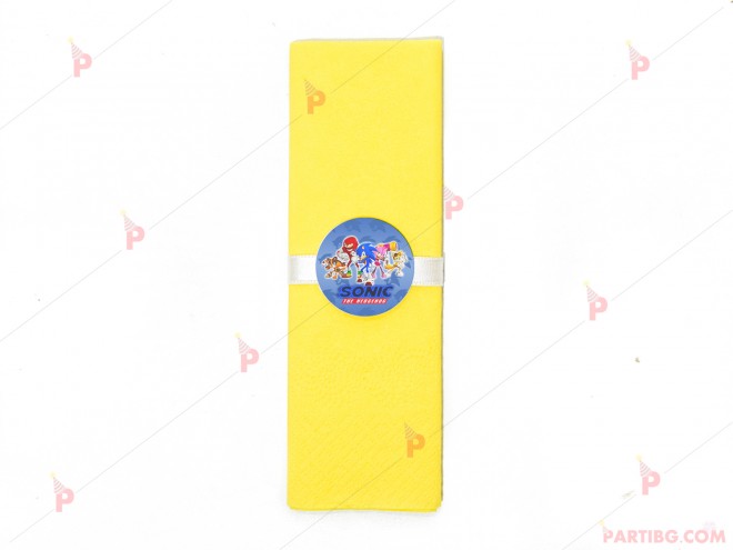 Салфетка едноцветна в жълто и тематичен декор Соник / Sonic The Hedgehog | PARTIBG.COM