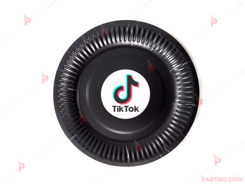 Чинийки едноцветни в черно с декор ТикТок / TikTok