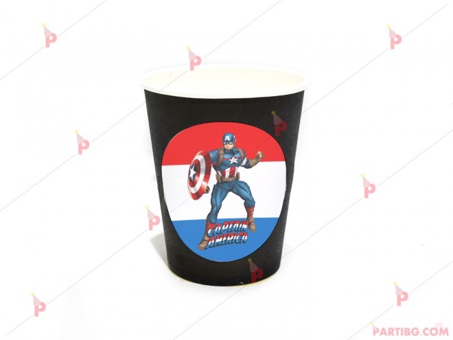 Чашки едноцветни в черно с декор Капитан Америка / Captain America | PARTIBG.COM