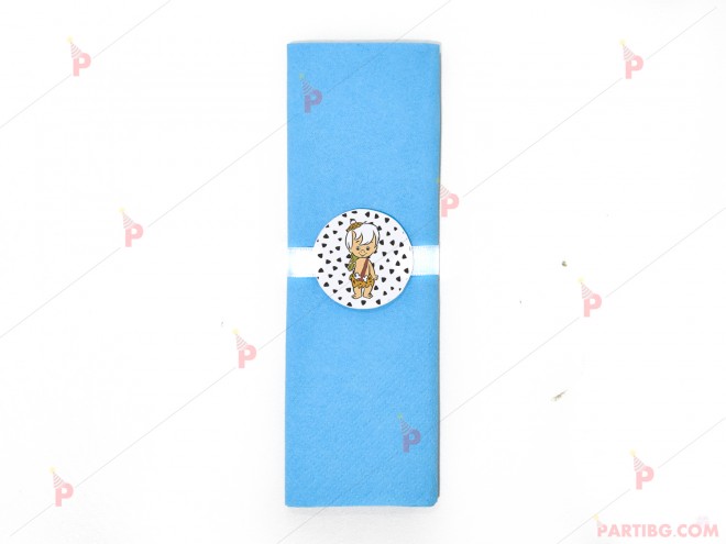 Салфетка едноцветна в синьо и тематичен декор Бам Бам - Семейство Флинстоун / The Flinstones | PARTIBG.COM