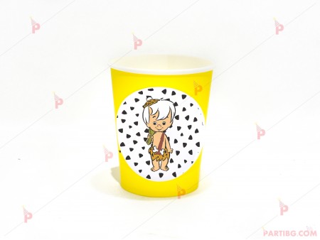 Чашки едноцветни в жълто с декор Бам Бам - Семейство Флинстоун / The Flinstones