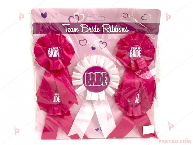 Медал/значка комплект от 5 броя за моминско парти с надпис "Bride to be" и "TEAM BRIDE" | PARTIBG.COM
