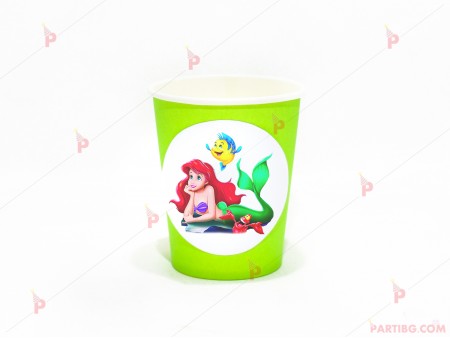 Чашки едноцветни в зелено с декор Ариел / The Little Mermaid
