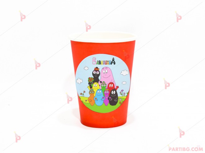 Чашки едноцветни в червено с декор Барбароните / Barbapapa | PARTIBG.COM