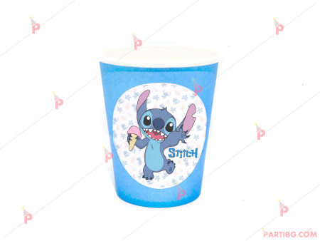 Чашки едноцветни в синьо с декор Стич / Stitch