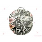 Стойка/поставка за кексчета и сладки стъклена с декор в сиво | PARTIBG.COM