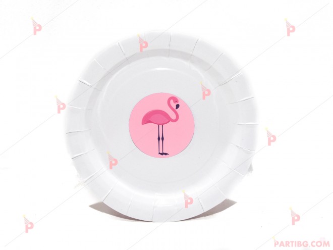 Чинийки едноцветни в бяло с декор Фламинго | PARTIBG.COM