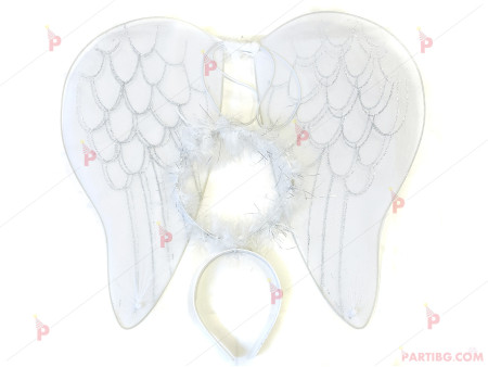 Комплект Ангелче в бяло-диадема и крила
