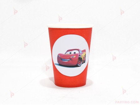 Чашки едноцветни в червено с декор Колите / Cars