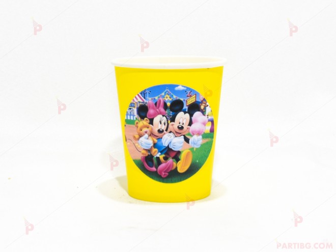 Чашки едноцветни в жълто с декор Мини и Мики Маус | PARTIBG.COM