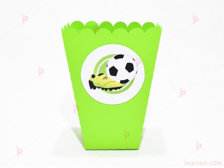 Кофичка за пуканки/чипс с декор футболна топка и бутонка в зелено / 1бр.