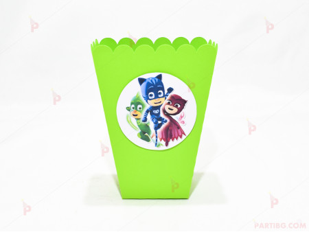 Кофичка за пуканки/чипс с декор Пи Джей Маск/PJ MASKS в зелено / 1бр.