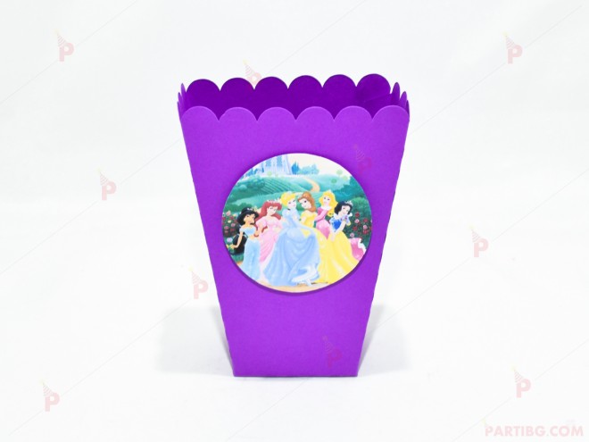 Кофичка за пуканки/чипс с декор Принцеси в лилаво | PARTIBG.COM