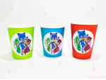 Чашки едноцветни в зелено с декор Пи джей маск/ PJ MASKS