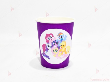 Чашки едноцветни в лилаво с декор Понита/My little pony