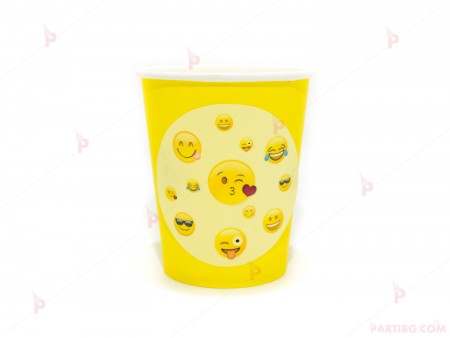 Чашки едноцветни в жълто с декор Усмивки / Emoji