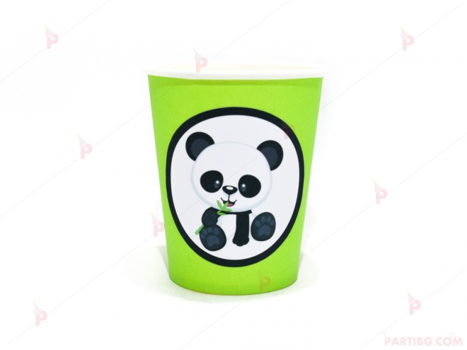 Чашки едноцветни в зелено с декор Панда | PARTIBG.COM