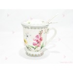 Чаша за чай с цедка бяла с цветя 4 | PARTIBG.COM