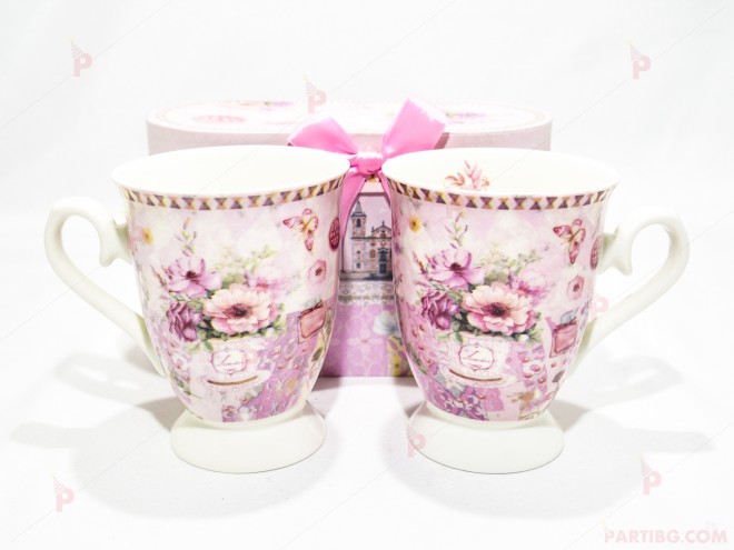 Две чаши с декор цветя в подаръчна кутия 3 | PARTIBG.COM