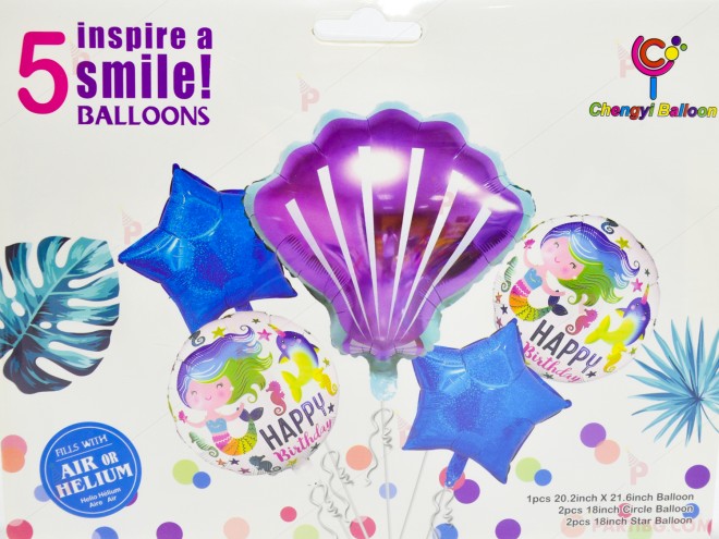 Фолиеви балони комплект от 5 бр.- с морски мотиви и русалка | PARTIBG.COM