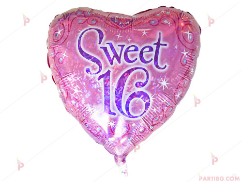 Фолиев балон сърце с надпис Sweet 16