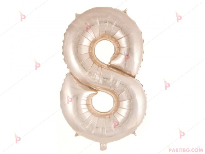 Фолиев балон цифра "8" - розово злато 1м. | PARTIBG.COM