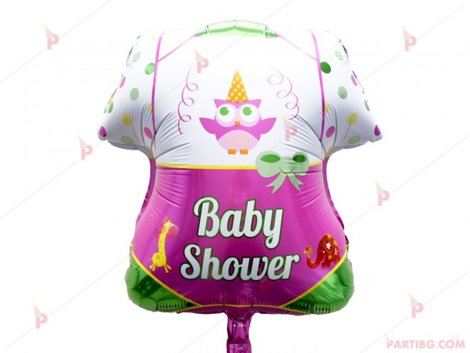 Фолиев балон бебешко боди с надпис "Baby shower" в розово | PARTIBG.COM